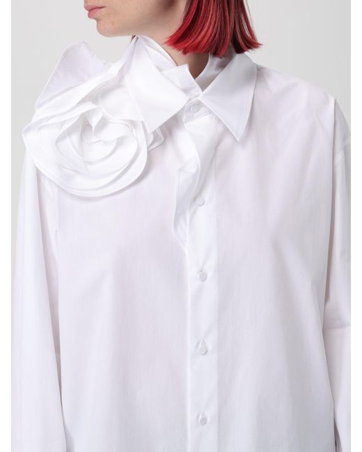 Camicia in popeline di cotone con fiore di Valentino in White