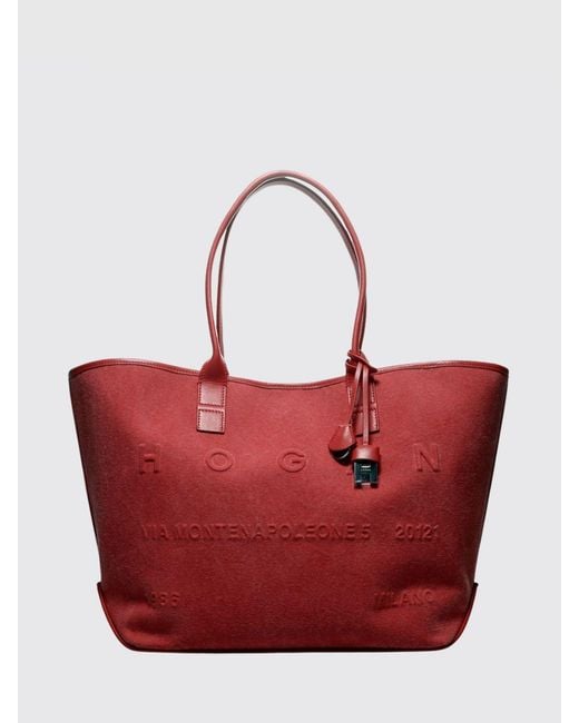 Hogan Red Address Cotton Canvas Bag