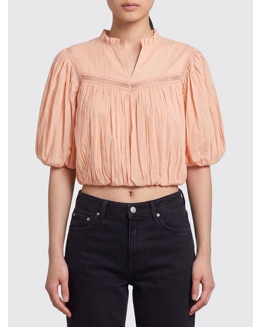Twinset Blue Cropped Cotton Blouse With V-Neck And Puff Sleeves