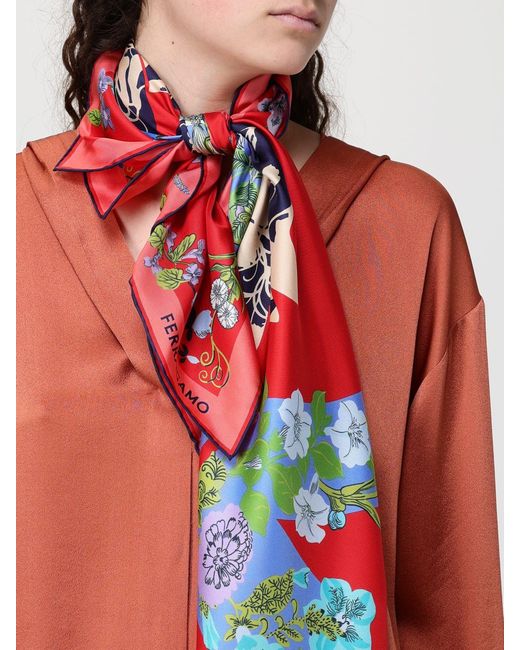 Ferragamo Red Pegasus Print Silk Foulard