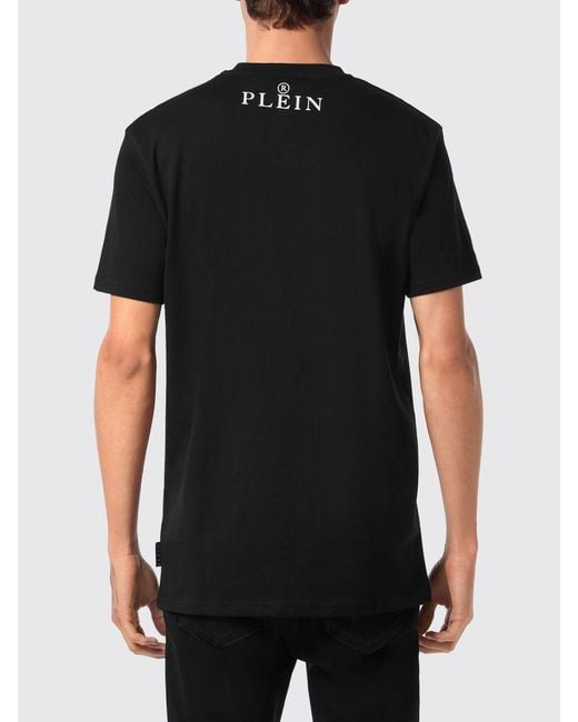 Philipp Plein Black Cotton T-Shirt With Contrasting Lettering Logo Print On The Front for men