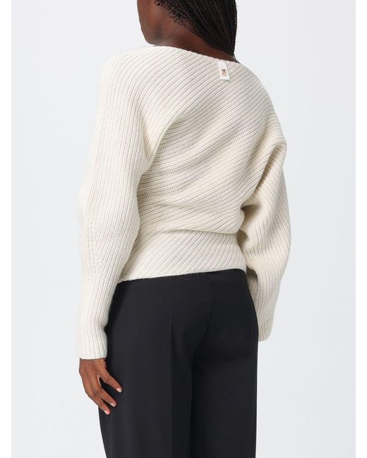 Alberta Ferretti White Draped Wool And Silk Jumper With Asymmetric Neckline