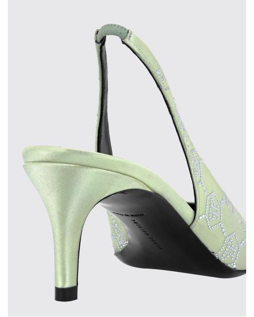 Philipp Plein White Satin Slingback Pumps With Hexagon Logo And Mid Heel