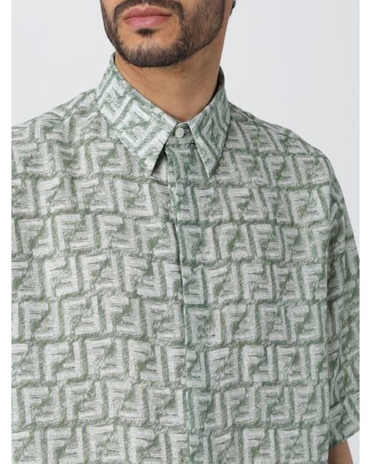 Chemise en lin à motif FF Fendi pour homme en coloris Green
