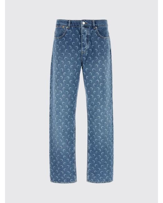 MARINE SERRE Blue Monogram Print Denim Straight Jeans for men