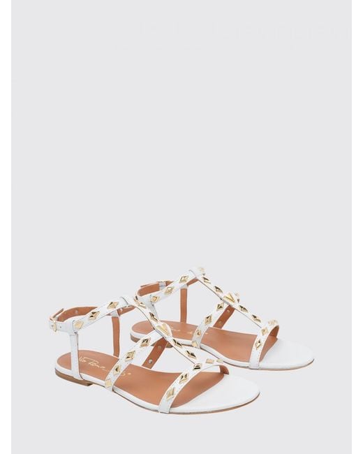 Via Roma 15 Natural Laminated Leather Sandals With Studs