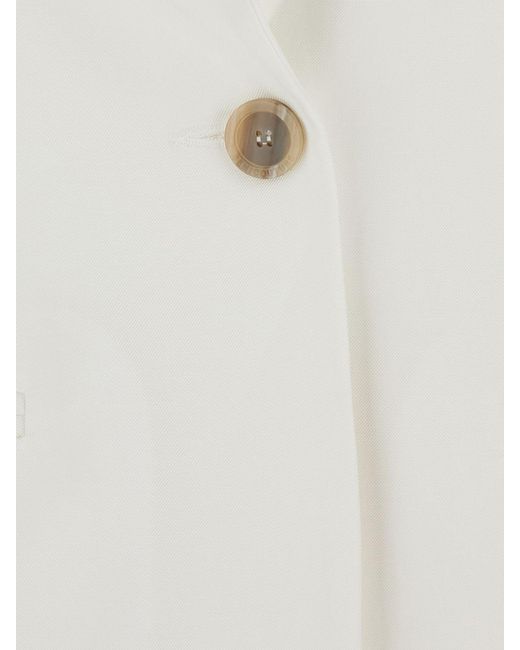 Semicouture White Single-Breasted Short Linen Blend Blazer With One-Button
