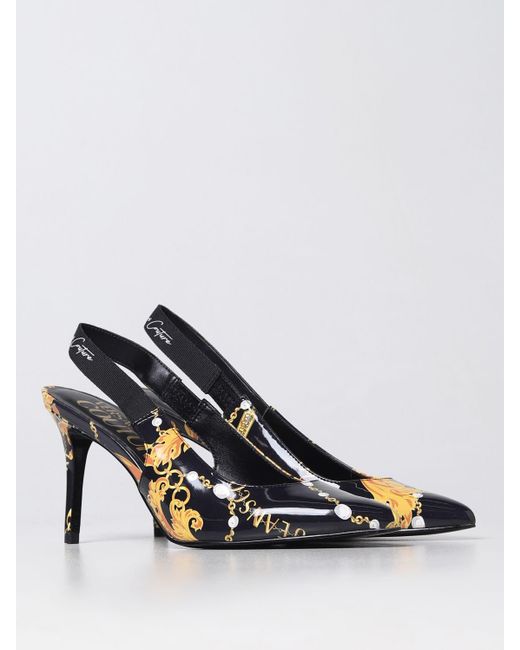 Versace White Baroque Slingbacks In Patent Leather
