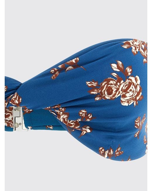 Magda Butrym Blue Printed Polyamide Bandeau Bikini Top
