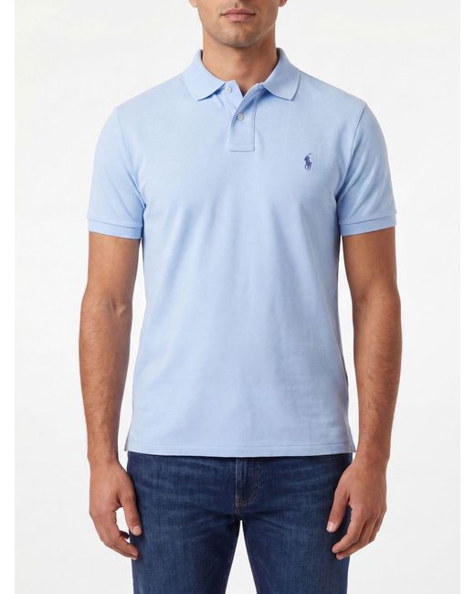 Polo Ralph Lauren Blue Cotton Polo Shirt With Pony Logo for men