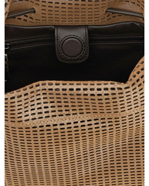Brunello Cucinelli Brown Mellow Perforated Calfskin Leather Bucket Bag