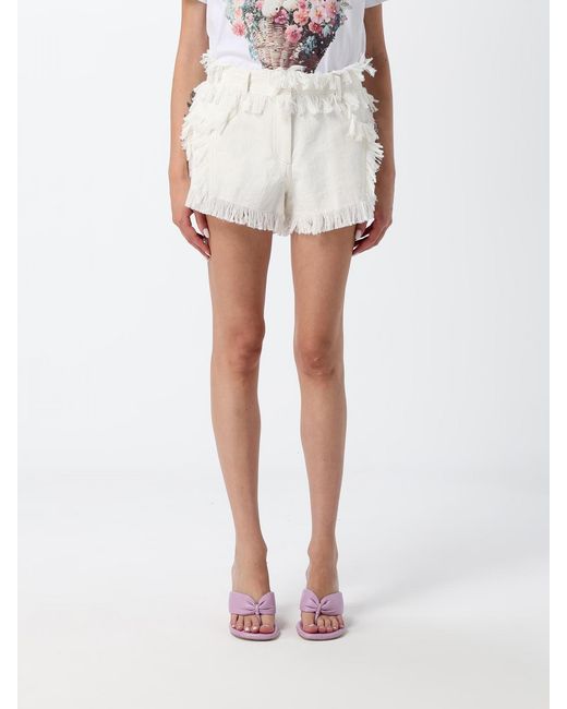 MSGM White Fringed Cotton Denim Shorts With Mid-Rise And Five Pockets