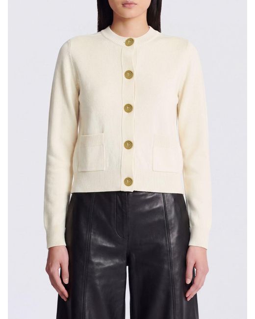 Balmain Blue Wool Crewneck Cardigan With Patch Pockets And Embossed Buttons
