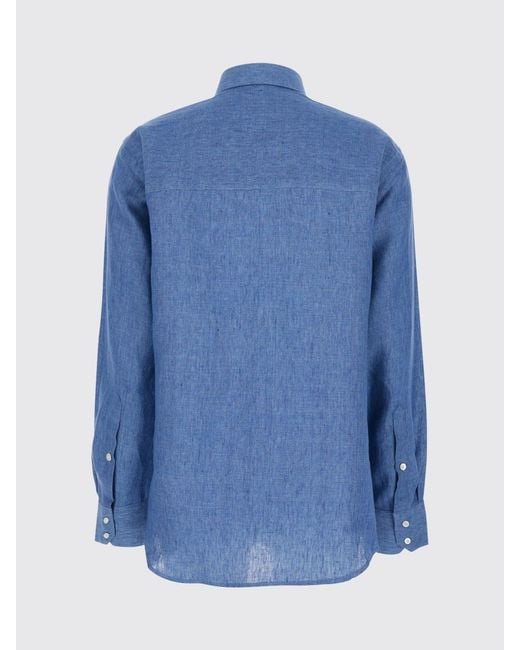 Rohe Blue Long-Sleeved Linen Shirt With Classic Collar And Curved Hem
