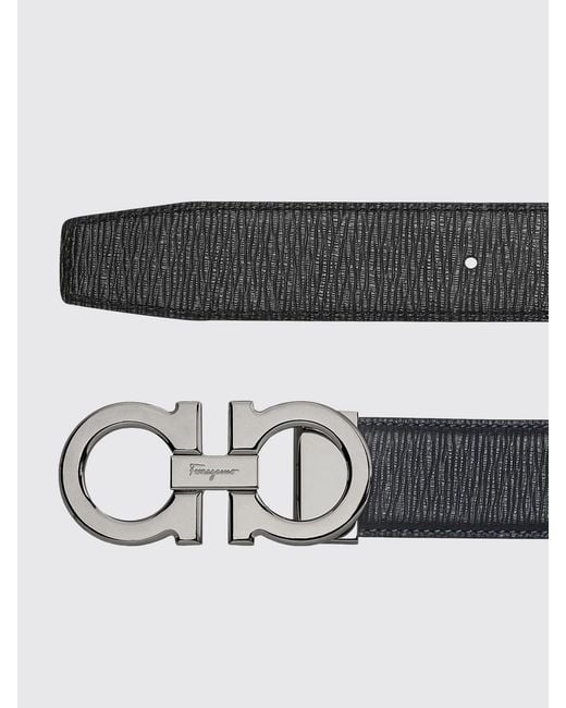 Ferragamo White Gancini Reversible Calfskin Leather Belt With Logo Buckle for men