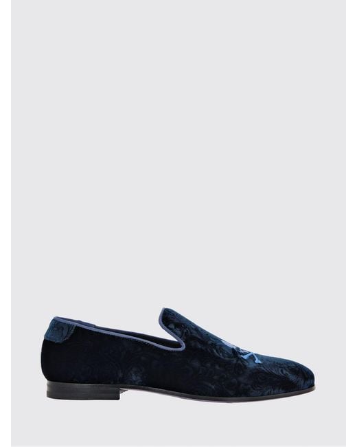 Philipp Plein Blue Velvet Loafers With Skull Embroidery And Square Toe for men