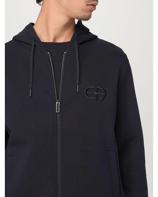 Emporio Armani Blue Cotton Blend Zip Sweatshirt for men