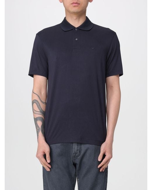 Emporio Armani Blue Silk Blend Polo Shirt for men