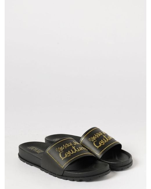 Versace Jeans Couture White Glitter Logo Rubber Sliders