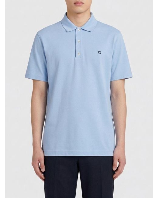 Ferragamo Blue Cotton Polo With Gancini Logo for men