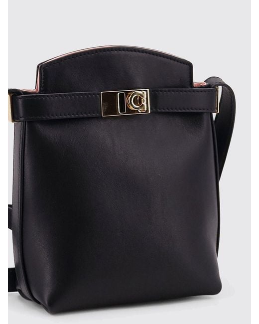 Ferragamo Black Mini Calfskin Leather Bucket Bag With Gancini Logo