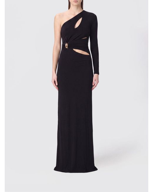 Elisabetta Franchi Black One-Shoulder Long Evening Gown