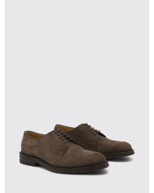 Brunello Cucinelli Brown Suede Calfskin Derby Shoes With Rubber Sole for men