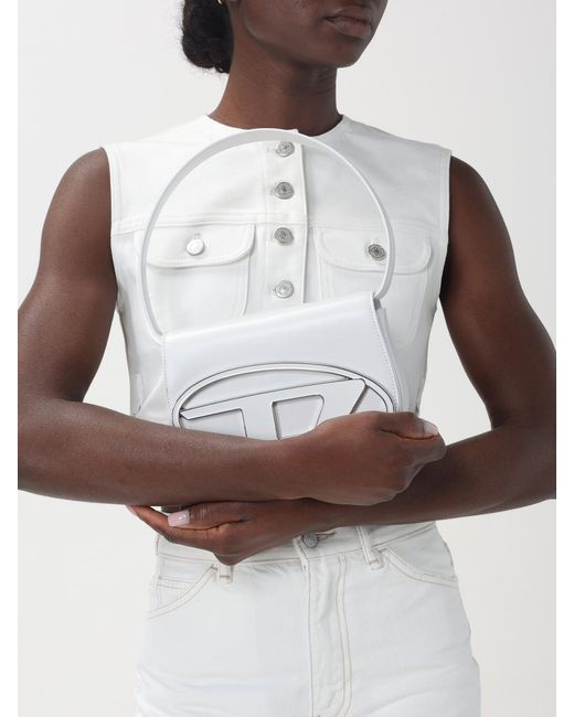 DIESEL White Leather Bag With Logo