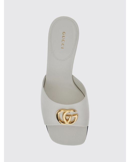 Gucci White Nappa Leather Mules With Mid-Heel And Gg Monogram Hardware