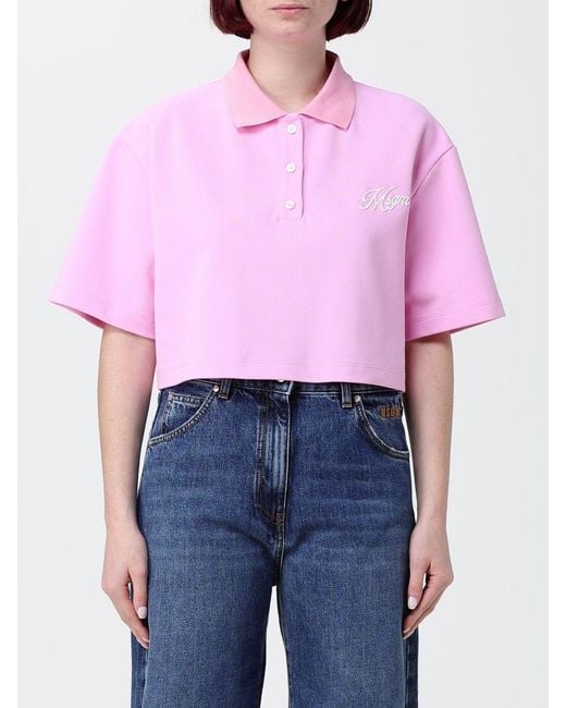 Polo Crop De Algodón Con Logo MSGM de color Blue