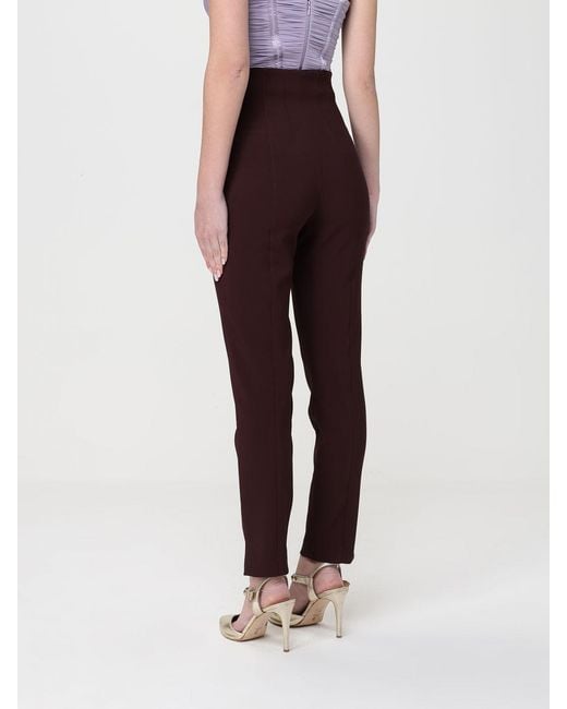Elisabetta Franchi Red Double Stretch Crepe Trousers With Logo
