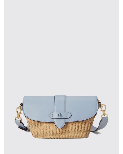 Ralph Lauren Blue Raffia And Leather Lynden Bag