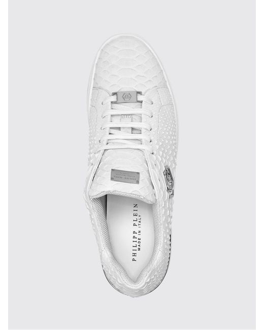 Philipp Plein White Python Print Leather Sneakers With Hexagon for men