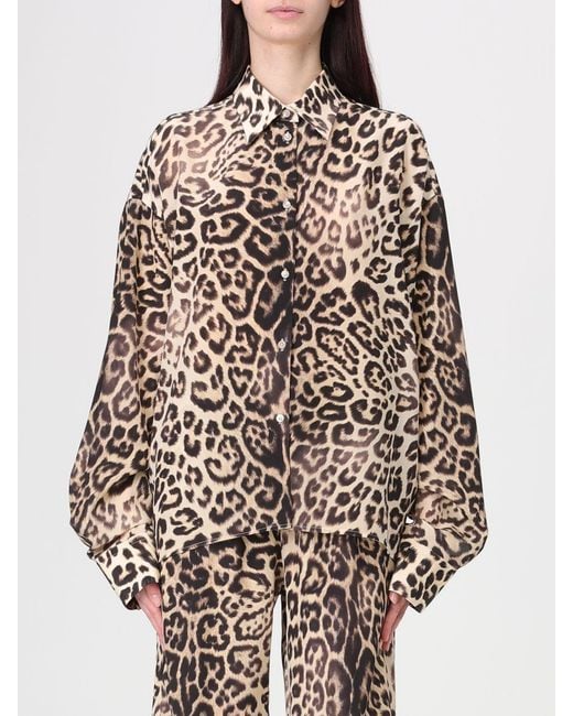 Ermanno Scervino Brown Animal Print Silk Shirt