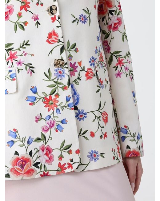 Liu Jo White Single-Breasted Floral Cotton Blazer