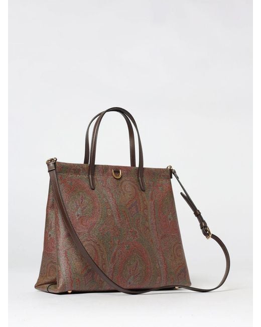 Etro Brown Coated Cotton Shopping Bag With Paisley Jacquard