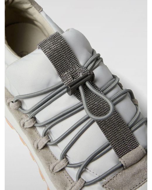 Sneakers in camoscio e nylon con monile di Brunello Cucinelli in White