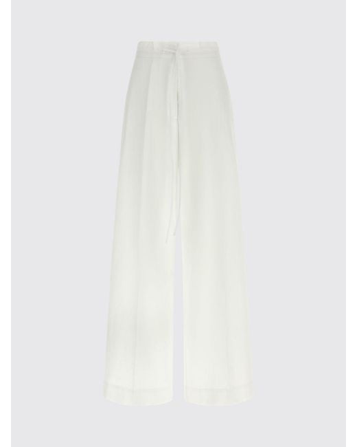 P.A.R.O.S.H. White High-Waisted Cotton Wide-Leg Palazzo Trousers P.A.R.O.S.H. With Drawstring