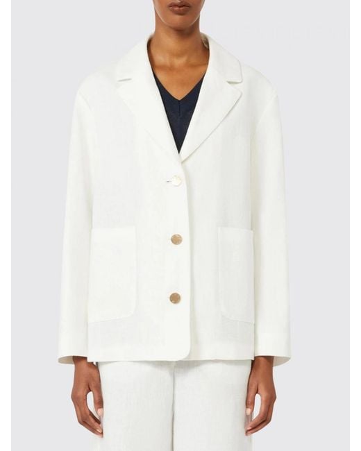 Max Mara White Single-Breasted Linen Blazer