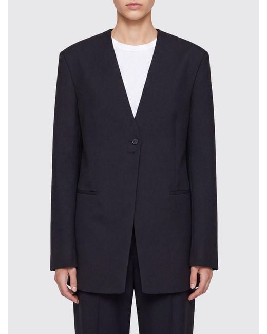 Frankie Shop Blue Single-Button V-Neck Blazer
