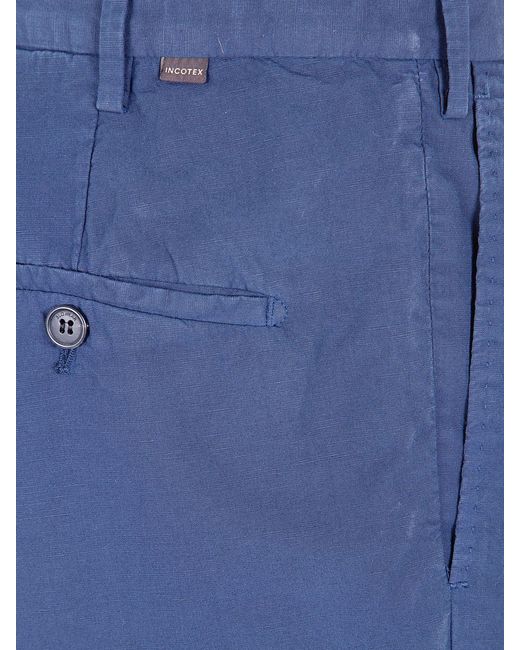 Incotex Blue Slim Fit Cotton And Linen Blend Chino Trousers for men
