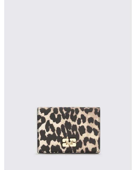Ganni White Animal Print Recycled Leather Flap Wallet