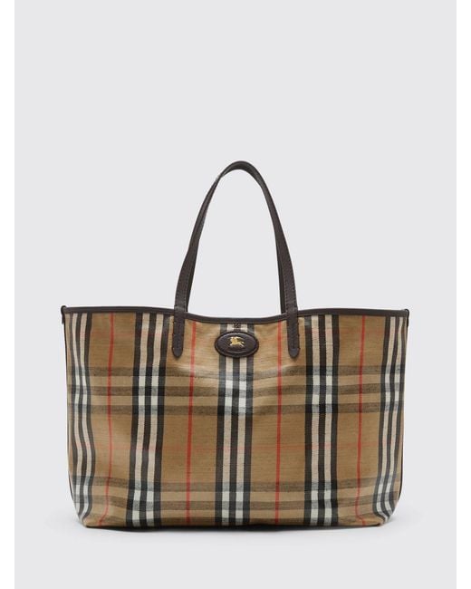 Burberry Brown Vintage Check Print Waxed Cotton Tote Bag