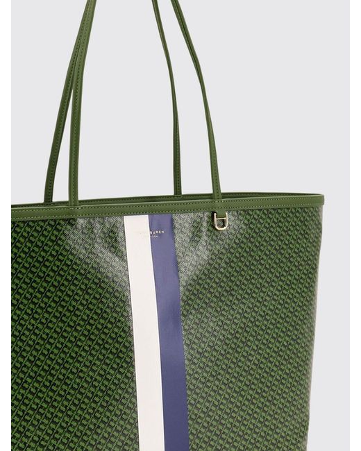 Tory Burch Green Racer Tote Bag