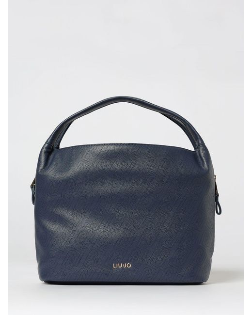 Liu Jo Blue Grained Faux Leather Bag With Perforated Monogram