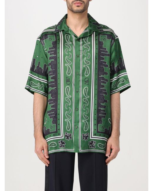 Camicia in viscosa stampata di Off-White c/o Virgil Abloh in Green da Uomo