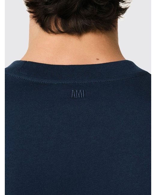 AMI Blue Basic Cotton T-Shirt With Mini Logo for men