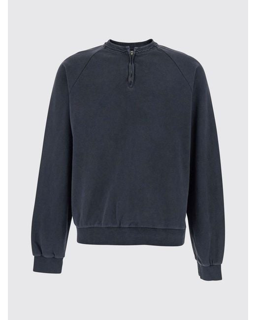 TONYWACK Blue Cotton Half-Zip Crewneck Sweatshirt With Dropped Shoulders for men