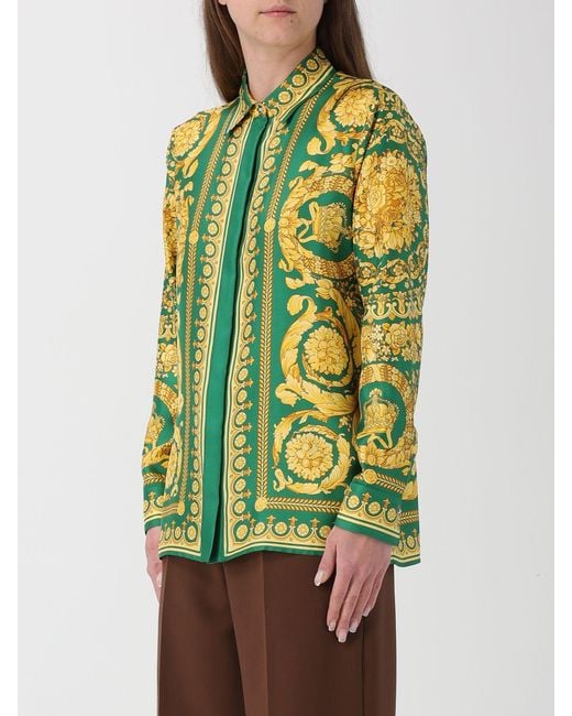 Versace Green Silk Shirt With Baroque Print