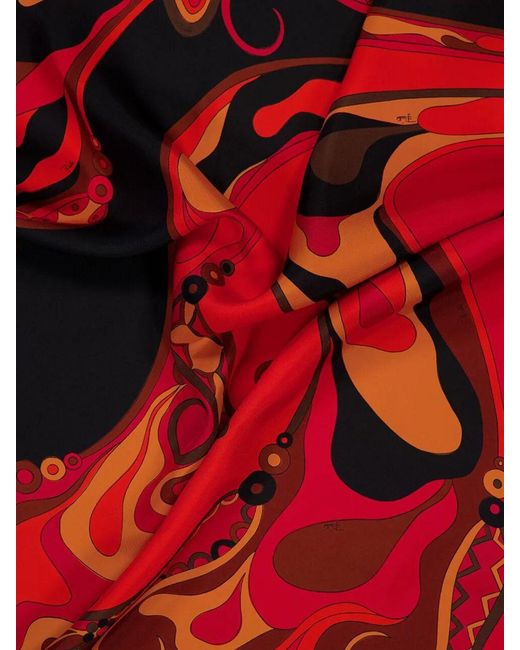 Emilio Pucci Red Printed Silk Scarf